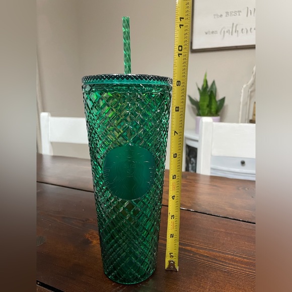 Starbucks Textured 24 oz Travel Cold Cup Emerald Green Diamond Cut NWOT - Picture 9 of 10